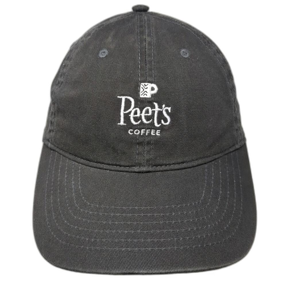Peet's Coffee Baseball Cap Gray One Size Leather Strapback Hat Embroidered Logo